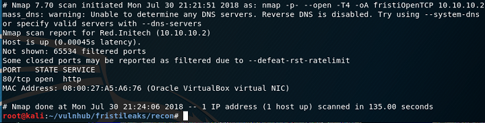 Fristileaks Vulnhub Writeup - recon - `nmap all TCP ports` scan