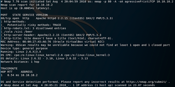 Fristileaks Vulnhub writeup - by leomccavana.com - agressive nmap port scan