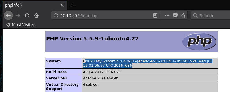 Lazysysadmin web recon - php info