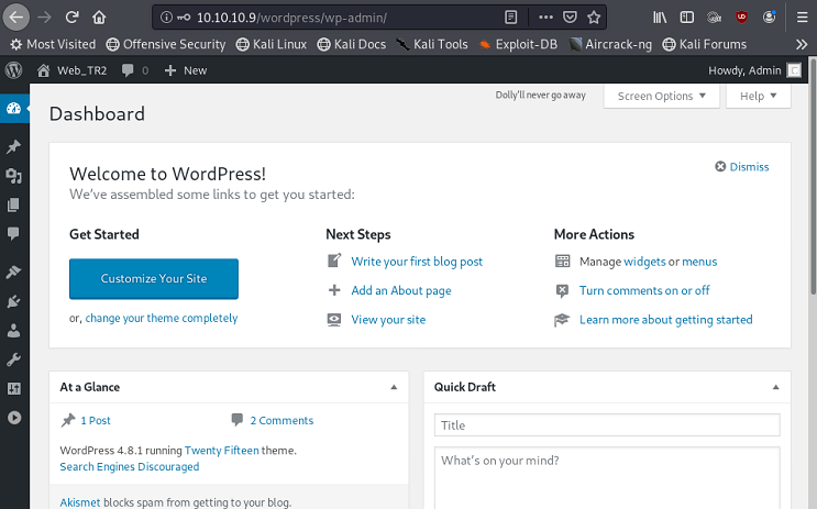 Lazysysadmin walkthrough by @jckhmr_t - Access gained to Wordpress login with Togie's MySQL account password