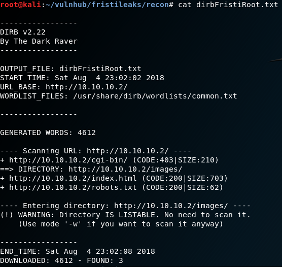 Fristileaks Vulnhub Writeup - by leomccavana.com - Web Recon - Finding Directories with `dirb`