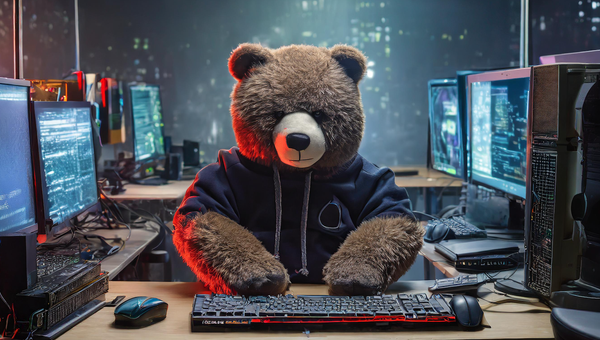 Adobe Firefly AI generated image: Red Teaming bear unhappy that their initial access payload isn't working! :-(